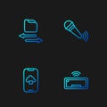 Set line Computer keyboard, Cloud technology data, Transfer files and Wireless microphone. Gradient color icons. Vector Royalty Free Stock Photo