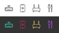 Set line Computer keyboard, Mobile with 5G, Router and wi-fi signal and USB cable cord on black and white. Vector
