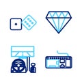 Set line Computer keyboard, Racing simulator cockpit, Diamond and Game dice icon. Vector