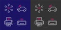 Set line Computer keyboard, Smart printer system, car and Network icon. Vector