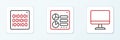 Set line Computer monitor, Binary code and api interface icon. Vector Royalty Free Stock Photo