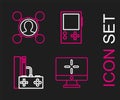 Set line Computer monitor, Game console with joystick, Portable video game and Share icon. Vector Royalty Free Stock Photo