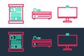 Set line Computer monitor, Game guide and Video game console icon. Vector Royalty Free Stock Photo