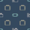 Set line Computer monitor, Graphic tablet and Portable video game console on seamless pattern. Vector