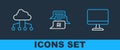 Set line Computer monitor, Network cloud connection and Chat bot icon. Vector
