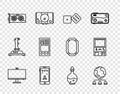 Set line Computer monitor, network, Game dice, Mobile and playing in game, Video graphic card, Create account screen