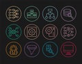 Set line Computer monitor, Neural network, Algorithm, api interface, and Artificial intelligence AI icon. Vector Royalty Free Stock Photo