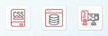 Set line Computer monitor screen, Books about programming and Server, Data, Web Hosting icon. Vector Royalty Free Stock Photo