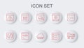Set line Computer monitor screen, Programming language syntax, Browser files, with exclamation mark, Binary code, Code Royalty Free Stock Photo