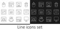 Set line Computer monitor screen, Search engine, Cloud technology data transfer, Binary code, Software, mouse, and Royalty Free Stock Photo