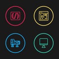 Set line Computer monitor screen, , Software and Programming language syntax icon. Vector Royalty Free Stock Photo