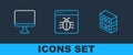 Set line Computer, monitor screen and System bug icon. Vector Royalty Free Stock Photo