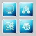 Set line Computer monitor, Server, Data, Neural network and Chat bot icon. Vector Royalty Free Stock Photo