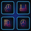 Set line Computer mouse, Case of computer, and Router and wi-fi signal. Gradient color icons. Vector Royalty Free Stock Photo