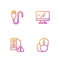 Set line Computer mouse, Case of computer, USB cable cord and monitor screen. Gradient color icons. Vector Royalty Free Stock Photo
