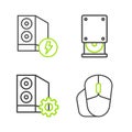 Set line Computer mouse, Case of computer, Optical disc drive and icon. Vector