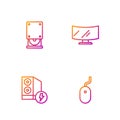Set line Computer mouse, Case of computer, Optical disc drive and monitor screen. Gradient color icons. Vector
