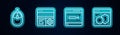 Set line Computer mouse, Debugging, Search engine and Software. Glowing neon icon. Vector Royalty Free Stock Photo
