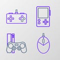 Set line Computer mouse gaming, Game console with joystick, Portable video game and Gamepad icon. Vector Royalty Free Stock Photo