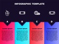 Set line Computer mouse gaming, Portable video game console, Coin for and . Business infographic template. Vector Royalty Free Stock Photo
