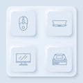 Set line Computer mouse, Laptop, monitor screen and Optical disc drive. White square button. Vector Royalty Free Stock Photo
