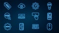 Set line Computer mouse, Mobile Apps, Website statistic, development, and graphic design, SEO optimization, Keyboard and Royalty Free Stock Photo