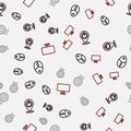 Set line Computer mouse, Power button, Game rating with medal and monitor on seamless pattern. Vector Royalty Free Stock Photo