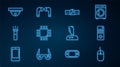 Set line Computer mouse, Remote control, Smartwatch, Processor with microcircuits CPU, Flashlight, Motion sensor Royalty Free Stock Photo