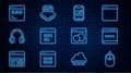 Set line Computer mouse, Search engine, Mobile Apps, Page with 404 error, Headphones, Code terminal, Software and Royalty Free Stock Photo