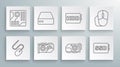 Set line Computer mouse, Server, Data, Web Hosting, Video graphic card, SSD, Hard disk drive HDD, and Motherboard Royalty Free Stock Photo
