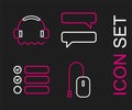 Set line Computer mouse, Task list, Speech bubble chat and Headphones icon. Vector