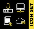 Set line Computer network, Cloud mail server, Unknown document and Loading icon. Vector Royalty Free Stock Photo