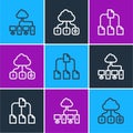 Set line Computer network, Folder tree and Cloud technology data transfer icon. Vector Royalty Free Stock Photo
