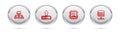 Set line Computer network, Loading, Police badge and Server, Data, Web Hosting. Silver circle button. Vector