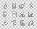 Set line Computer network, Network cloud connection, Server, Data export, Browser window, Data, Web Hosting and analysis Royalty Free Stock Photo