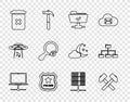 Set line Computer network, Two crossed hammers, FTP operation successful, Police badge, Trash can, Unknown search Royalty Free Stock Photo