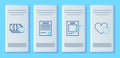 Set line Confirmed document and check mark, Blank notebook pen, Money with shield and Heart icon. Vector