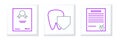 Set line Confirmed document and check mark, Certificate template and Tooth with shield icon. Vector