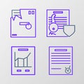 Set line Confirmed document and check mark, Document with graph chart, key shield and Ordered envelope icon. Vector