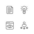 Set line Consumer product rating, Personal information collection, File document and Light bulb icon. Vector