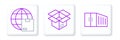 Set line Container, Worldwide shipping and Unboxing icon. Vector