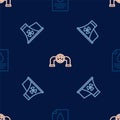 Set line Contract money and pen, Nuclear power plant and Oil pipe with valve on seamless pattern. Vector Royalty Free Stock Photo