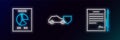 Set line Contract with pen, Document graph chart and Car shield icon. Glowing neon. Vector