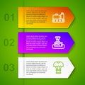 Set line Conveyor belt with suitcase, Airport control tower and Box flying parachute. Business infographic template