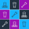 Set line Cook, Spatula and Glass of beer icon. Vector