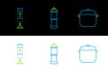 Set line Cooking pot, Blender and Pepper icon. Vector
