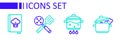 Set line Cooking pot, on fire, Spatula and Cookbook icon. Vector