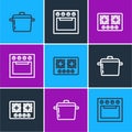 Set line Cooking pot, Gas stove and Oven icon. Vector Royalty Free Stock Photo