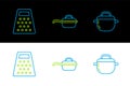 Set line Cooking pot, Grater and Frying pan icon. Vector