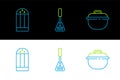 Set line Cooking pot, Salt and Spatula icon. Vector